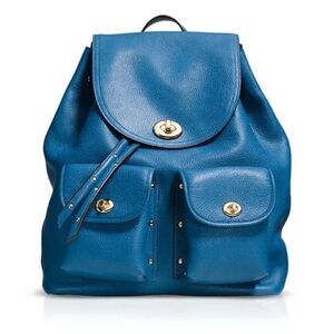 Coach Blue Refined Pebble Leather Turnlock Tie Rucksack Backpack